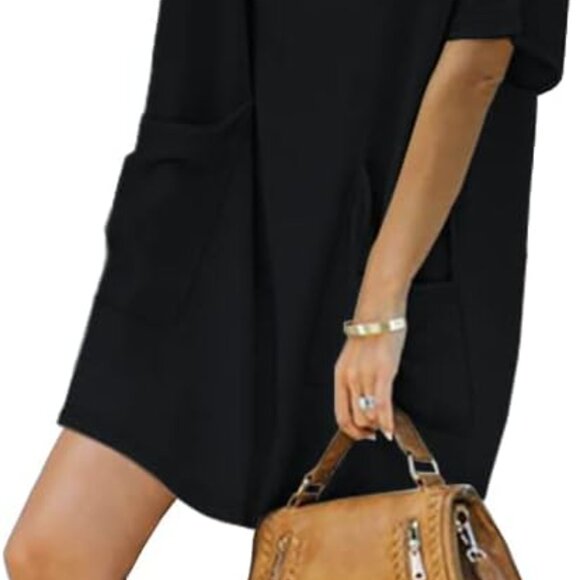 Women’s Casual T Shirt Dress with Pockets Summer Short Sleeve Loose Fit - Picture 4 of 4